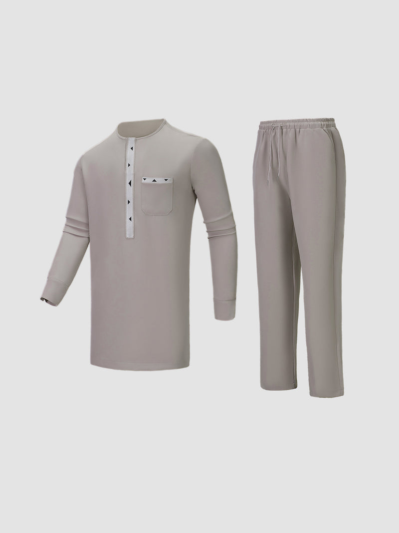Plus Size Gray Embroidered Pants Set
