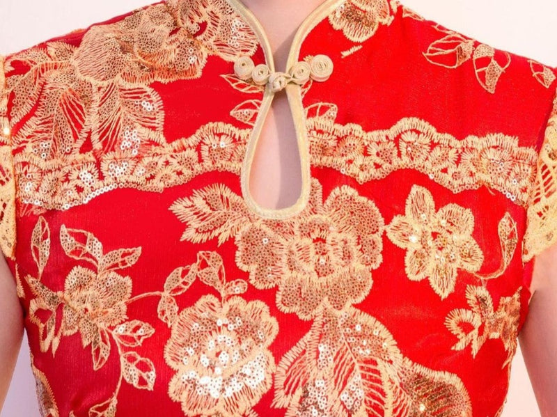 Floral embroidery, sequins long plus size Qipao