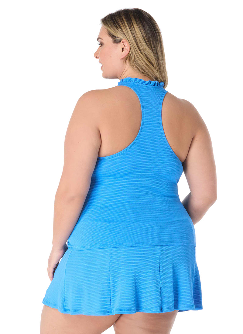 Beach House Women's Plus Size Solid  Nina Ruffle Neckline Racerback Tankini Top