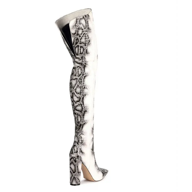 Pointed Snakeskin High Over The Knee Boots Plus Size