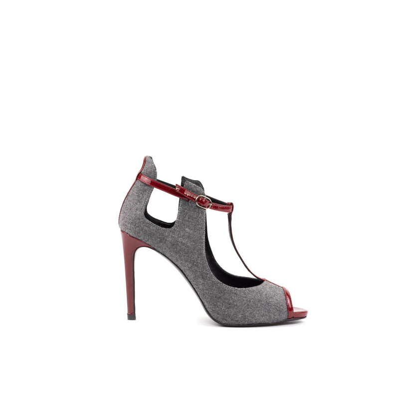 Women's Barcelona Leather High Heels Wide Plus Size Grey 5893
