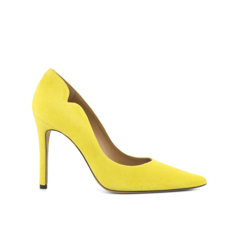 Women's Genoa Pointed Toe Leather Heels Wide Plus Size Lemon Yellow 4768