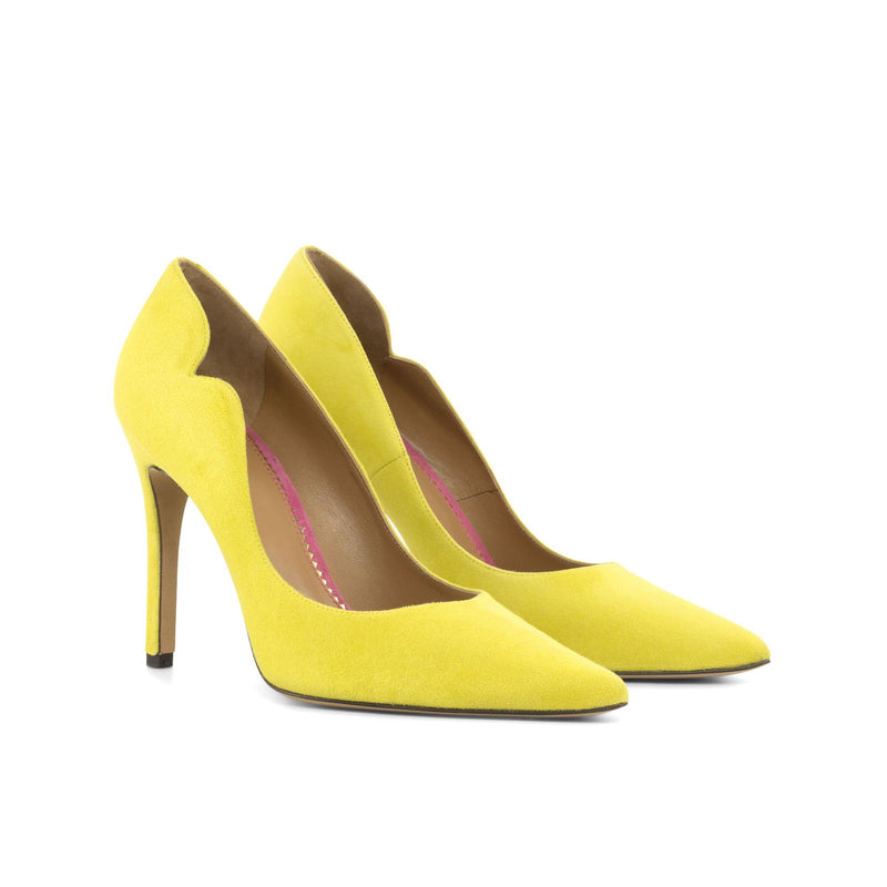 Women's Genoa Pointed Toe Leather Heels Wide Plus Size Lemon Yellow 4768