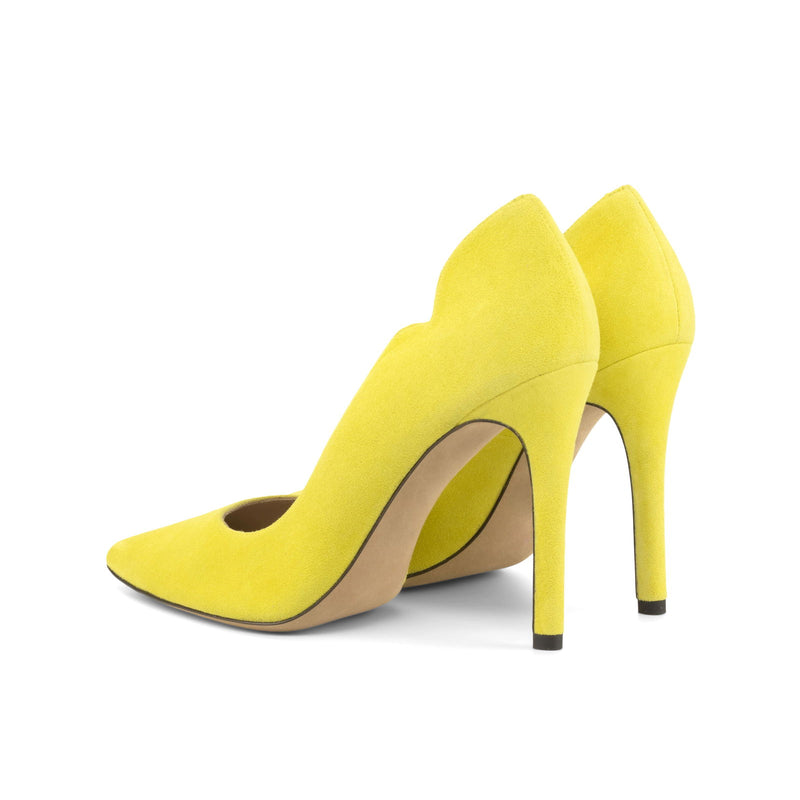 Women's Genoa Pointed Toe Leather Heels Wide Plus Size Lemon Yellow 4768