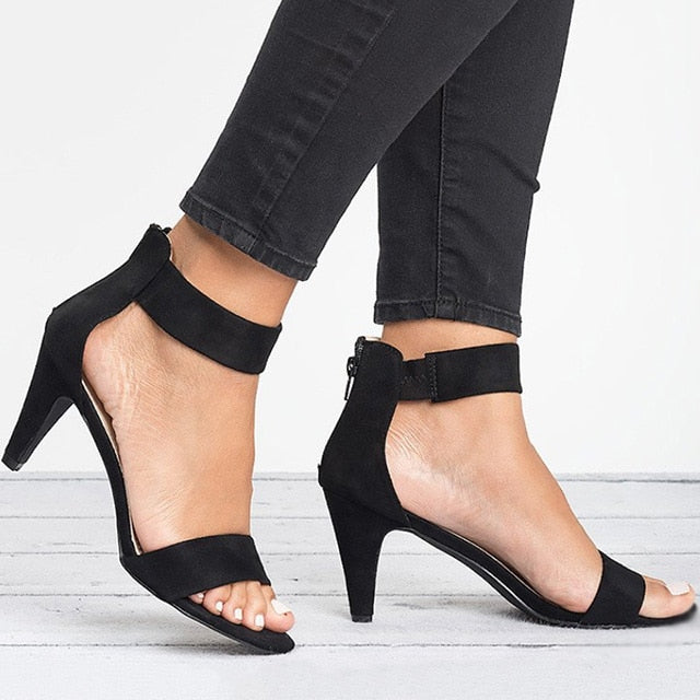 2020 Women Pumps Leopard High Heels New Women Shoes Summer Women Sandals Kitten Heels Zipper Women Heels Female Plus Size 43