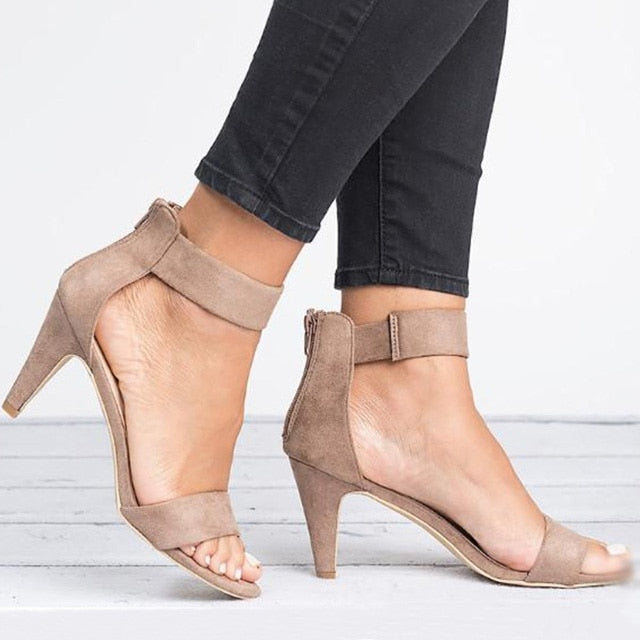 2020 Women Pumps Leopard High Heels New Women Shoes Summer Women Sandals Kitten Heels Zipper Women Heels Female Plus Size 43