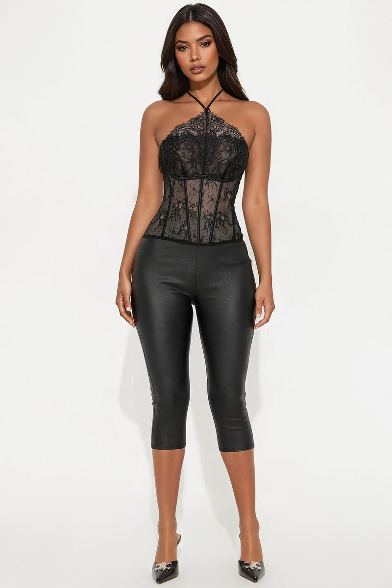 Lace Corset Halter Top - Black