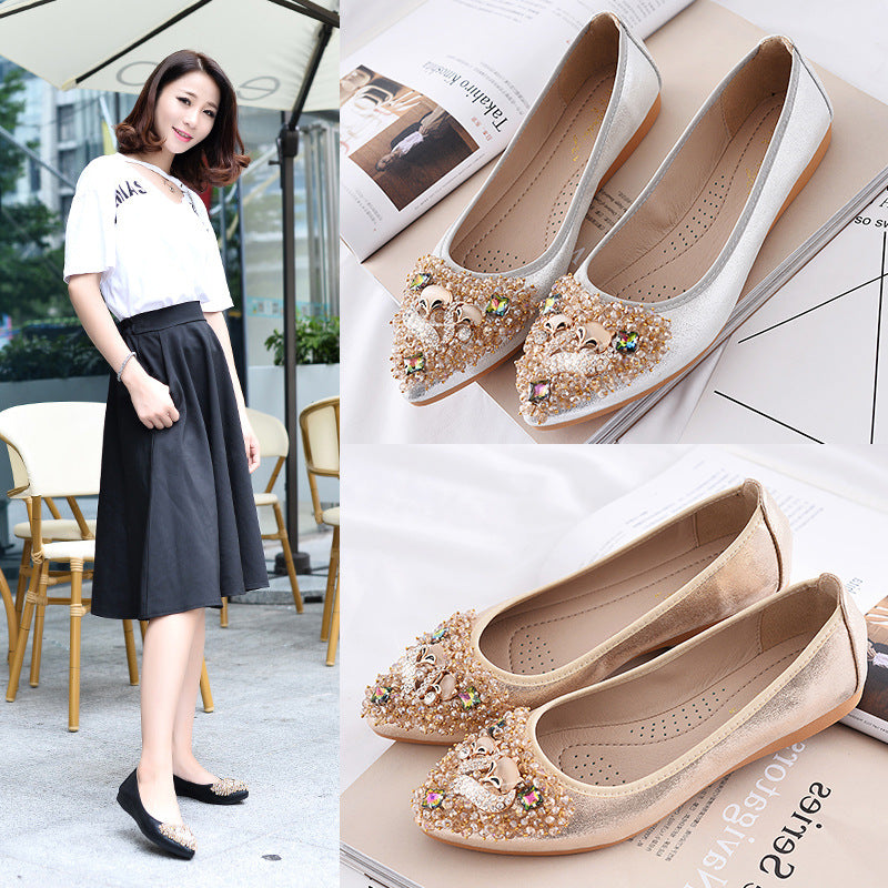 Petite to Plus Size Dressy Diamante Pointed Ballet Flats (32-45)