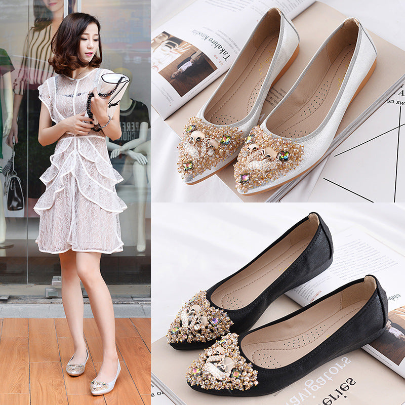 Petite to Plus Size Dressy Diamante Pointed Ballet Flats (32-45)