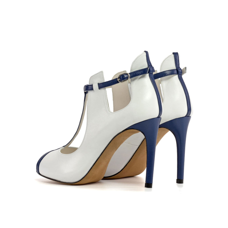 Women's Barcelona Leather High Heels Wide Plus Size Deep Blue 5860