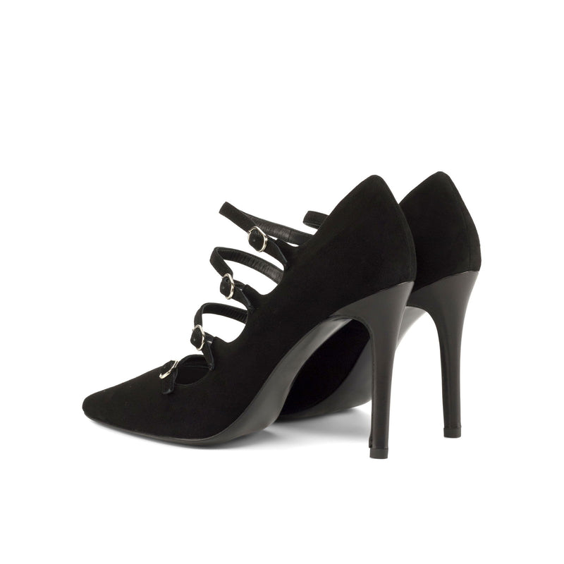 Women's Venice Pointed Toe Leather Heels Wide Plus Size Luxury Black 4772