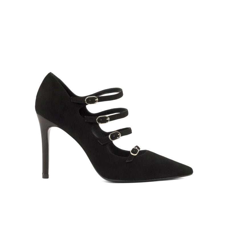 Women's Venice Pointed Toe Leather Heels Wide Plus Size Luxury Black 4772
