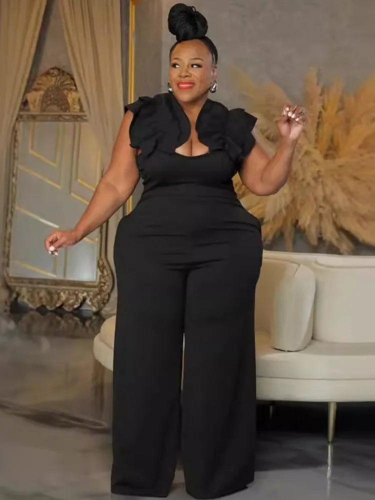 Plus Size Women Clothes Jumpsuit Summer Clothes Black Urban Leisure Bodysuit New 2024 Wide Leg Jumpsuit