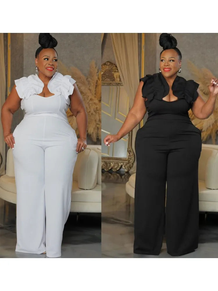 Plus Size Women Clothes Jumpsuit Summer Clothes Black Urban Leisure Bodysuit New 2024 Wide Leg Jumpsuit