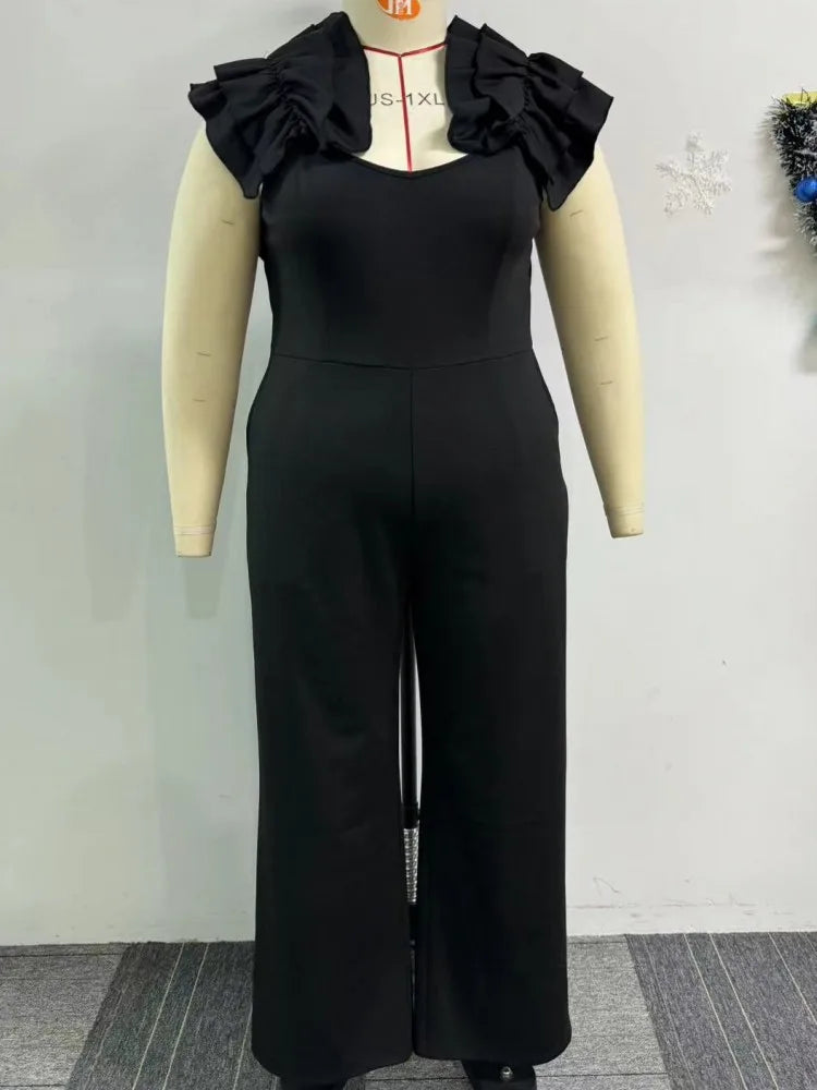 Plus Size Women Clothes Jumpsuit Summer Clothes Black Urban Leisure Bodysuit New 2024 Wide Leg Jumpsuit