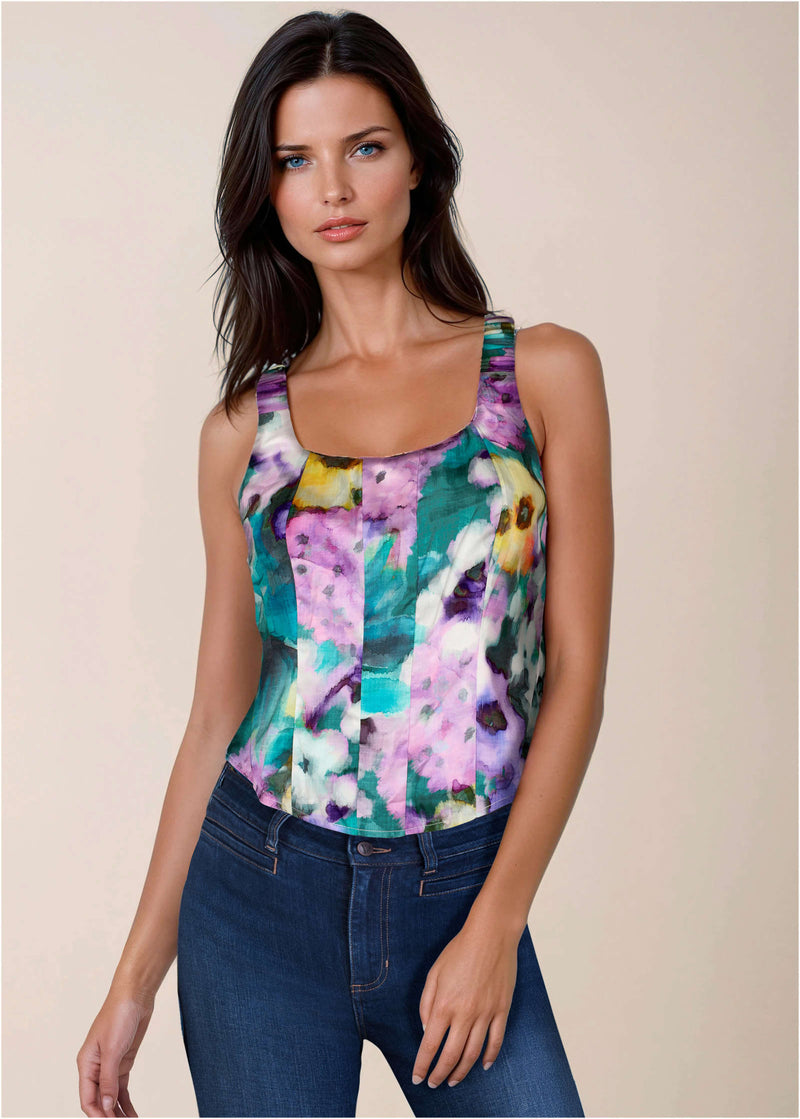 Printed Corset Top  - Monet's Garden