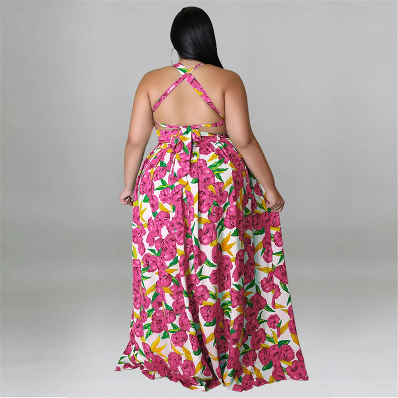 Maxy Plus Size Dresses for Women Clothing Summer Holiday Bandage Open Back Elegant Beach New Dress