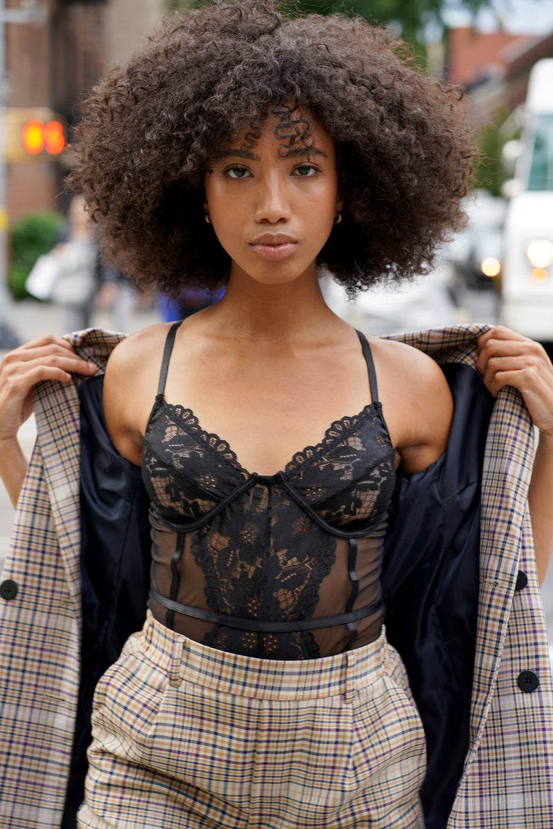 Spaghetti Strap Lace Insert Bodysuit