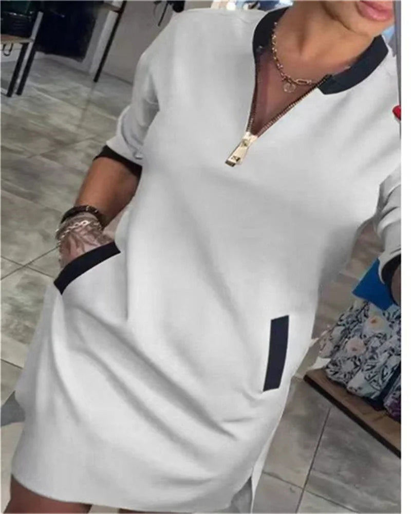 Plus-size women's autumn and winter pure color zipper long sleeve fashionable casual women's coat plus size women's clothing
