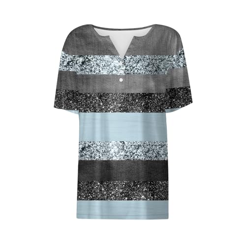 Women'S Plus Size Shirts Tunics for Women 2024 Teen Summer Clothes V Neck Short Sleeve Tops Button Blouse Top Cute Shirts for Women Trendy Casual Summer Tops Womens Tops Turquoise XL