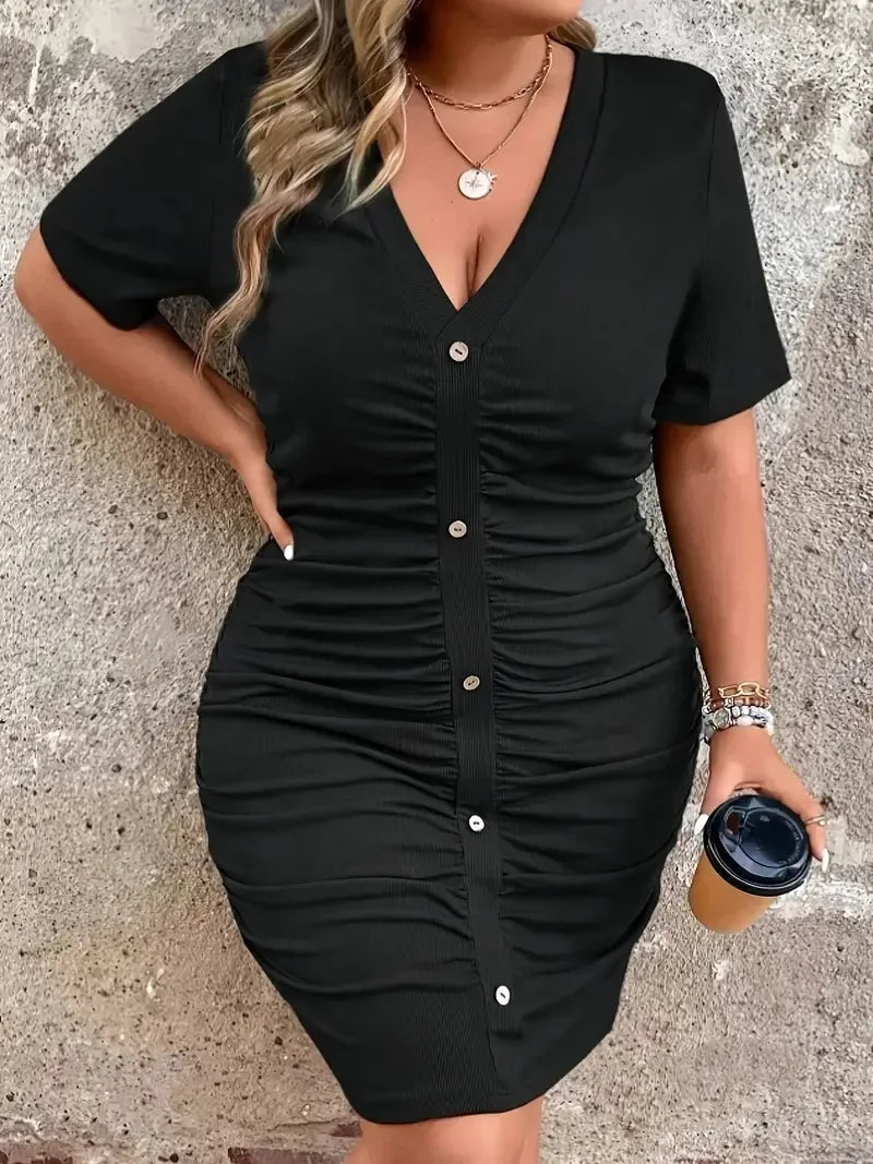Plus Size Plus Size Women's Tight Fit Wrap Dress Summer Big Code Clothing Button Pleated Maxi Dress Fashionable plus Size Gown
