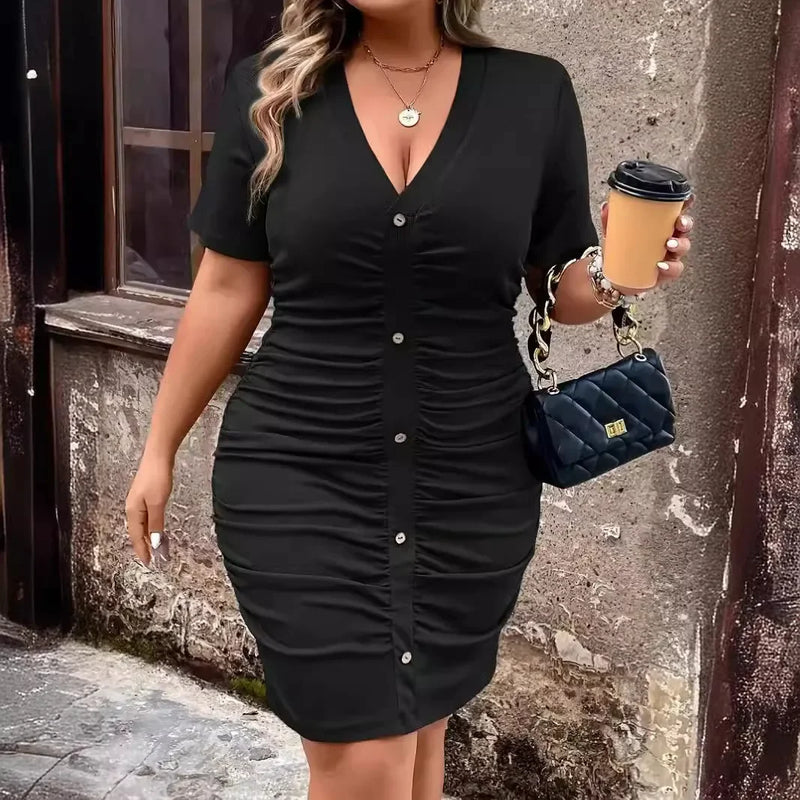 Plus Size Plus Size Women's Tight Fit Wrap Dress Summer Big Code Clothing Button Pleated Maxi Dress Fashionable plus Size Gown