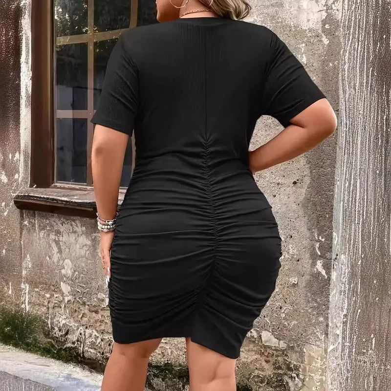 Plus Size Plus Size Women's Tight Fit Wrap Dress Summer Big Code Clothing Button Pleated Maxi Dress Fashionable plus Size Gown