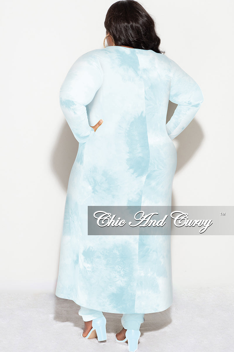 Final Sale Plus Size 3pc (Duster, Crop Tank Top & Pants) Set in Blue Cloud Print
