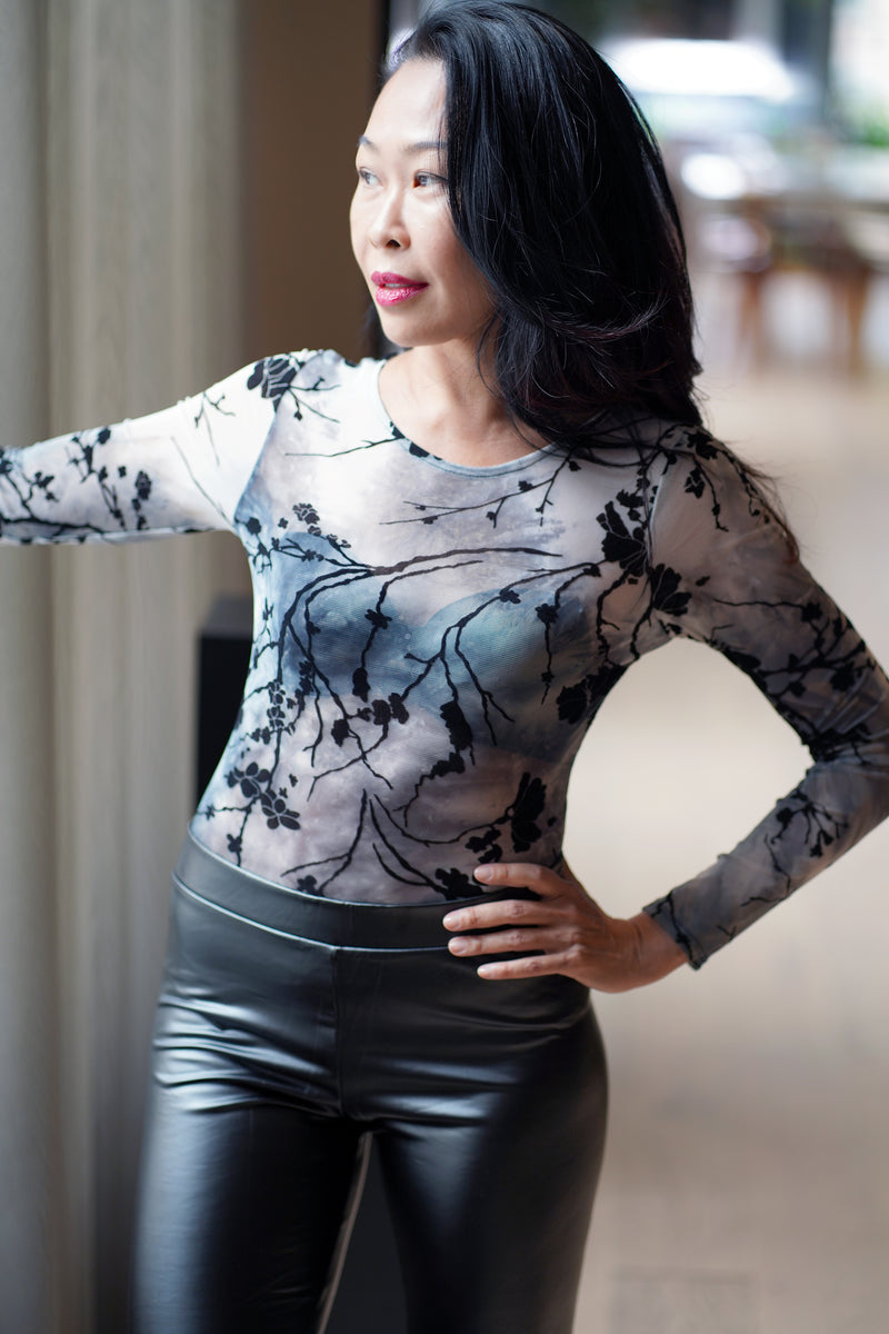 Sheer Jacquard Skinny Bodysuit