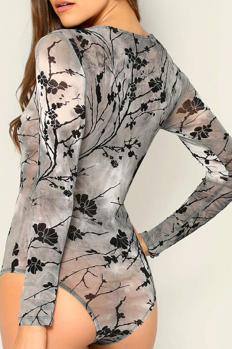 Sheer Jacquard Skinny Bodysuit