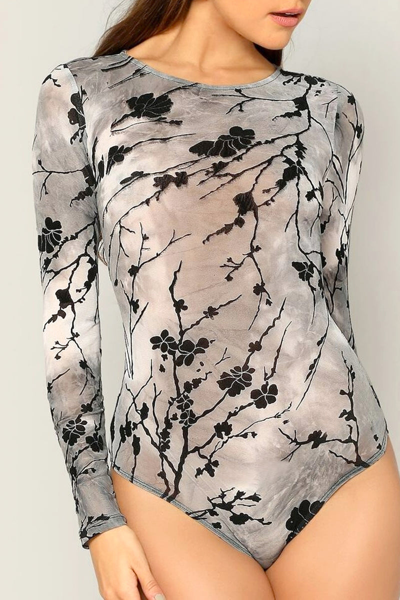 Sheer Jacquard Skinny Bodysuit