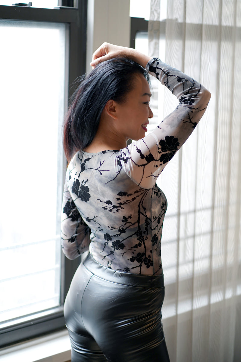 Sheer Jacquard Skinny Bodysuit