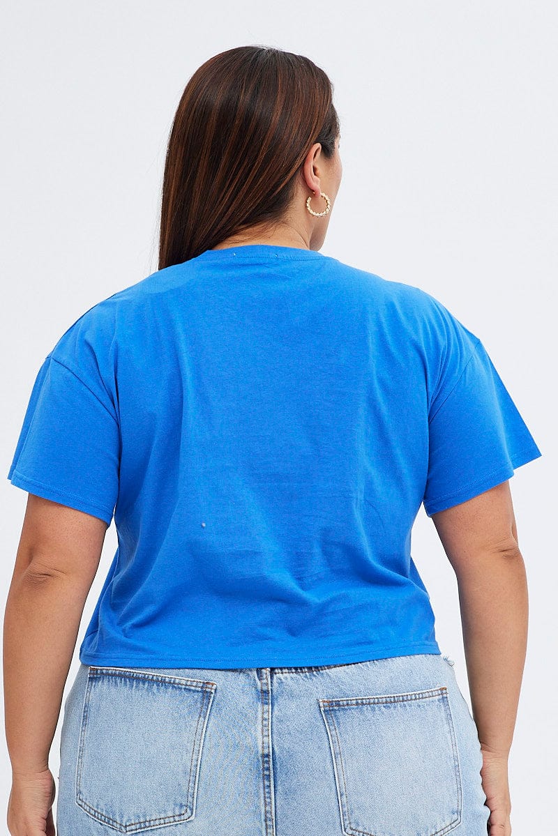 Blue Graphic T-shirt New York Crop Cotton Jersey