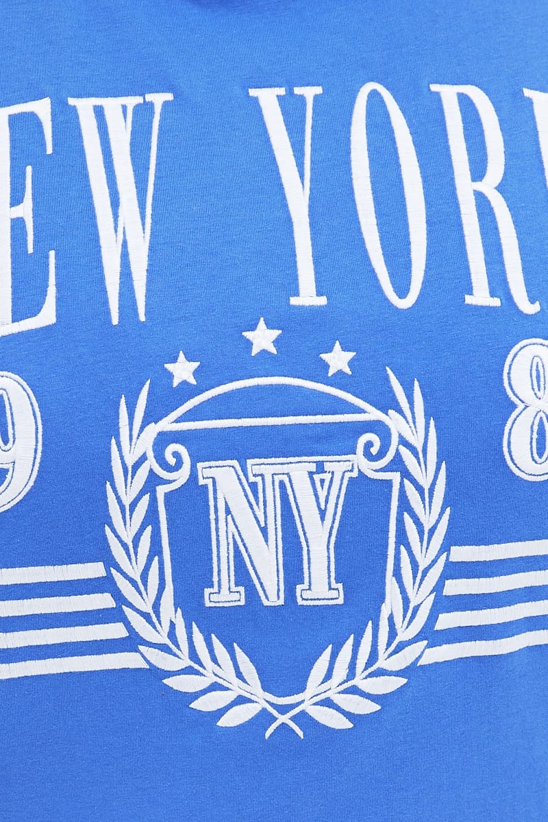 Blue Graphic T-shirt New York Crop Cotton Jersey