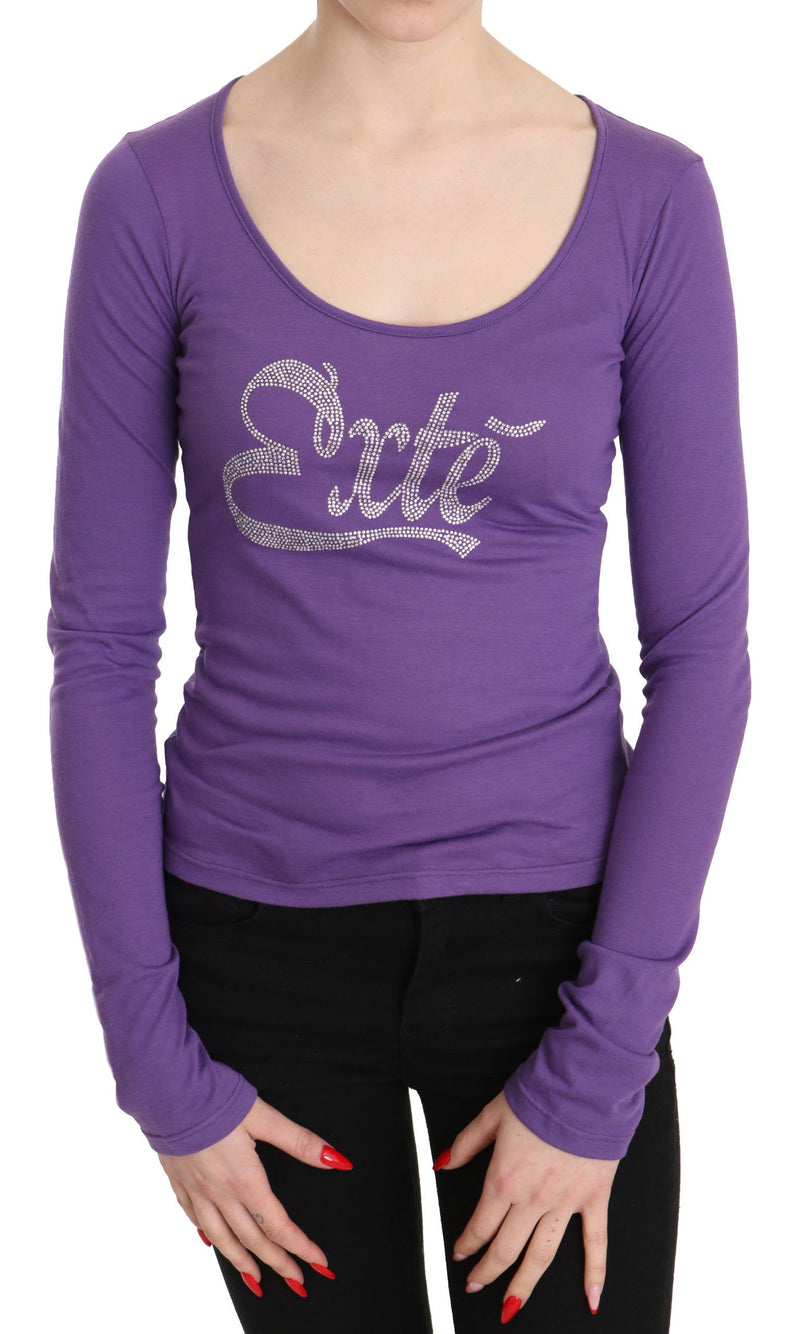 Exte Elegant Purple Crystal Embellished Long Sleeve Women's Top