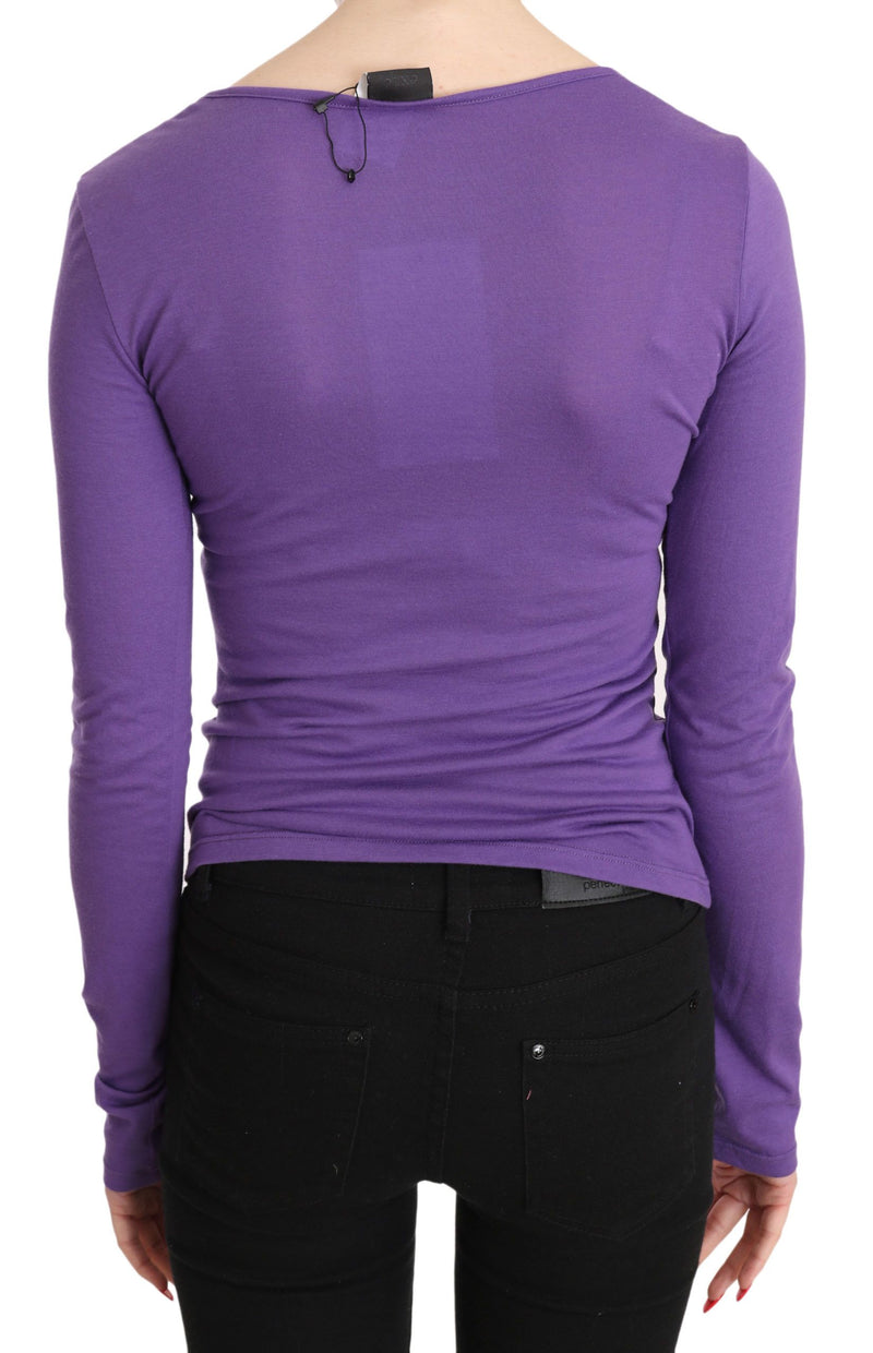 Exte Elegant Purple Crystal Embellished Long Sleeve Women's Top