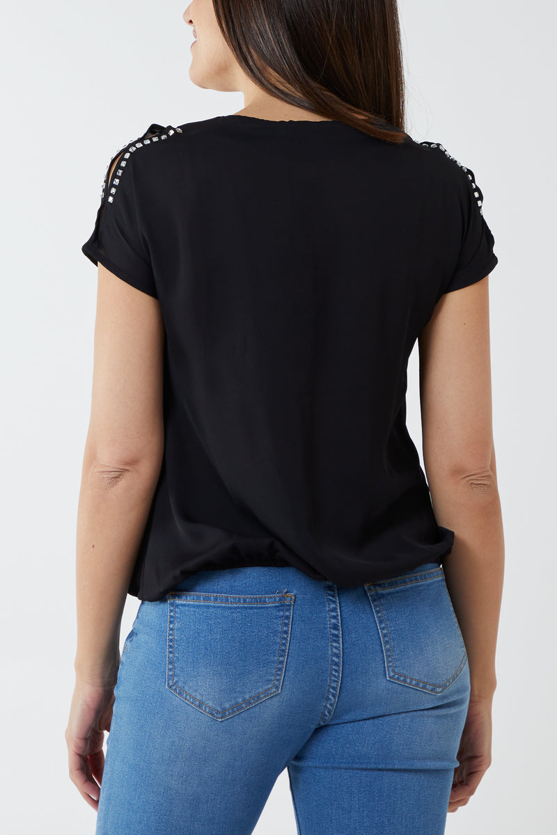 Embellished Chiffon Keyhole Sleeve Top