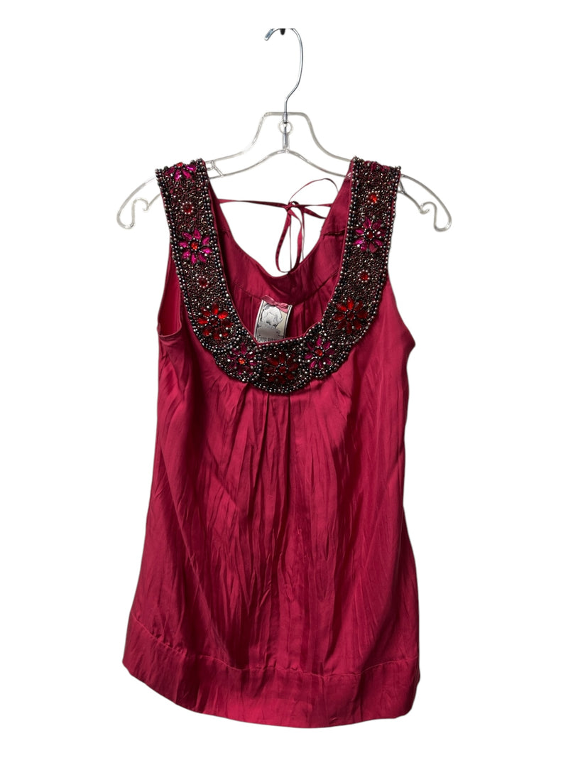Yoana Baraschi Size Medium Cranberry Silk Wide Neck Embellished Top