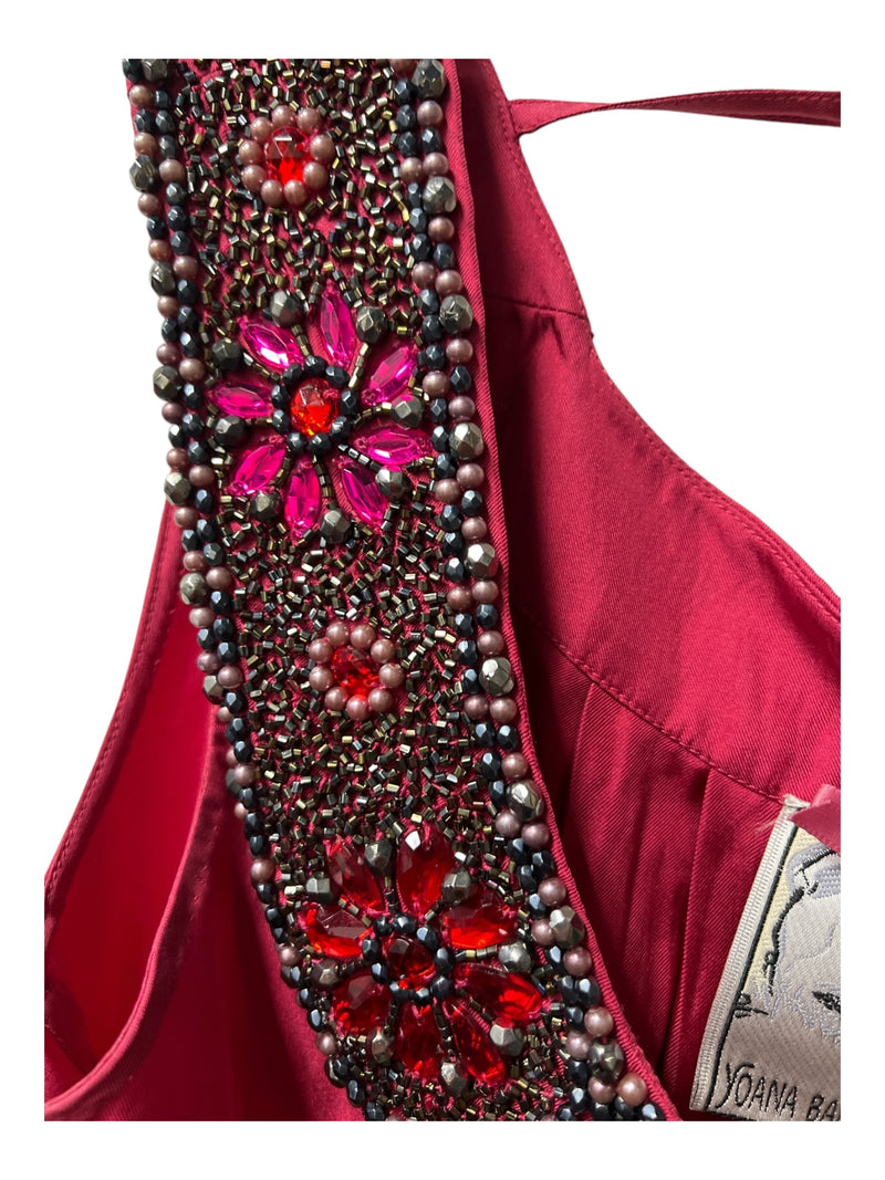 Yoana Baraschi Size Medium Cranberry Silk Wide Neck Embellished Top