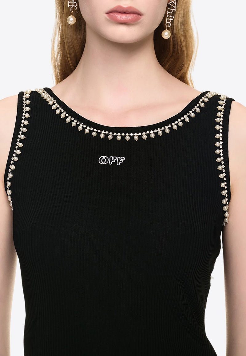 Pearl Embellished Ribbed Tank Top