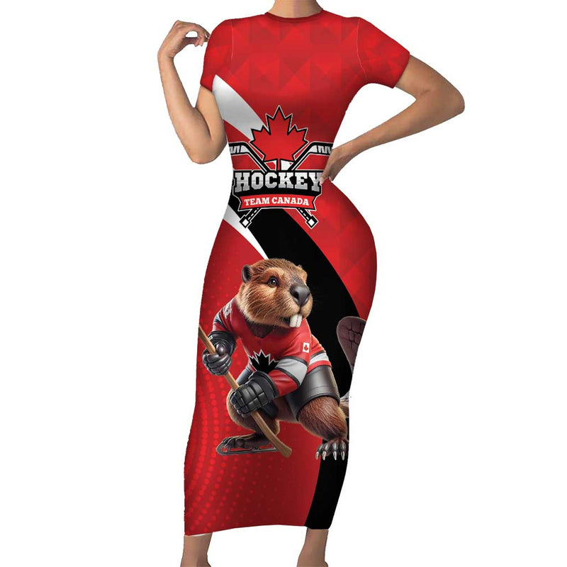 Canada Hockey Custom Short Sleeve Bodycon Dress Go Champion 4 Nations LT9