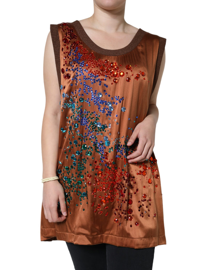Dolce & Gabbana Brown Crystal Embellished Sleeveless Tank Women's Top (Pre-Owned)