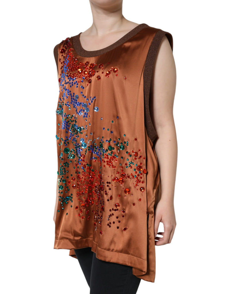 Dolce & Gabbana Brown Crystal Embellished Sleeveless Tank Women's Top (Pre-Owned)