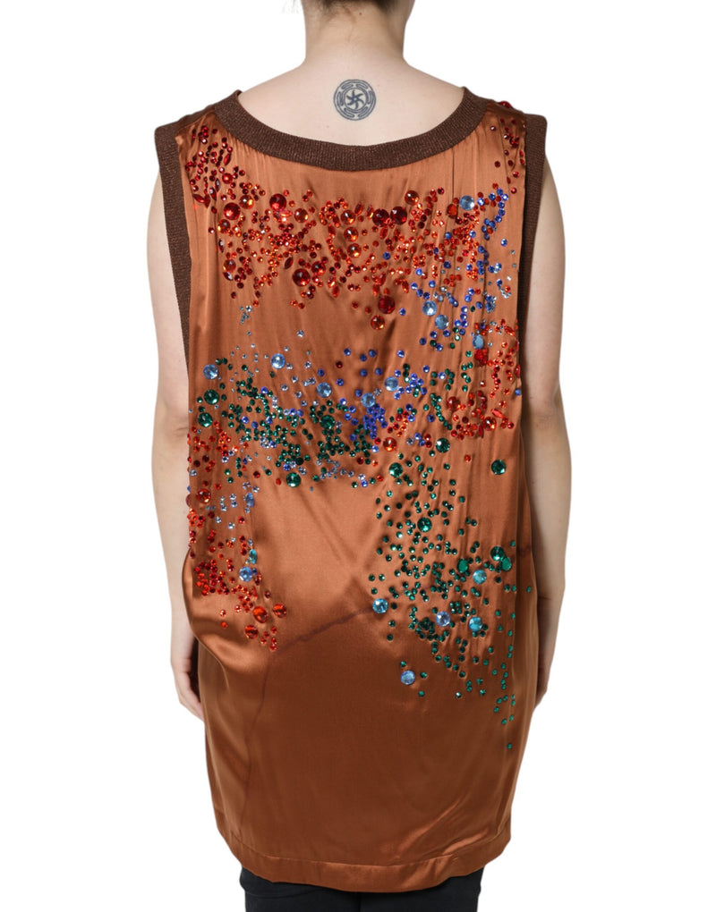 Dolce & Gabbana Brown Crystal Embellished Sleeveless Tank Women's Top (Pre-Owned)