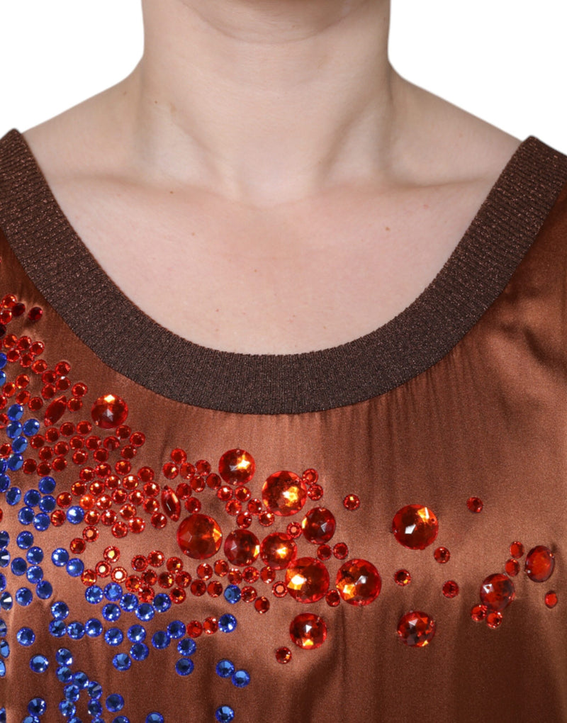 Dolce & Gabbana Brown Crystal Embellished Sleeveless Tank Women's Top (Pre-Owned)