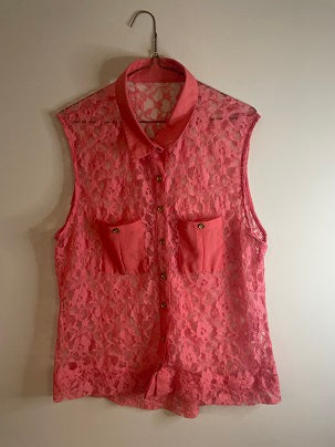 Rubynee Vintage y2k Womens coral sleeveless Embellished Blouse Top Size S