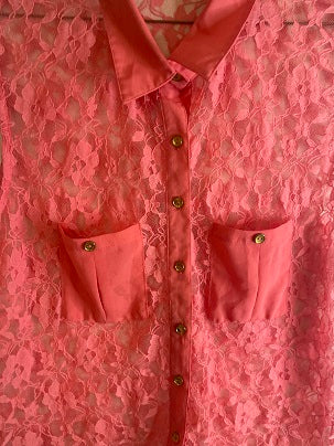 Rubynee Vintage y2k Womens coral sleeveless Embellished Blouse Top Size S