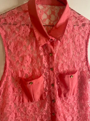 Rubynee Vintage y2k Womens coral sleeveless Embellished Blouse Top Size S