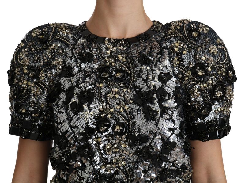 Dolce & Gabbana Sequined Crystal Embellished Crew Neck Women's Top