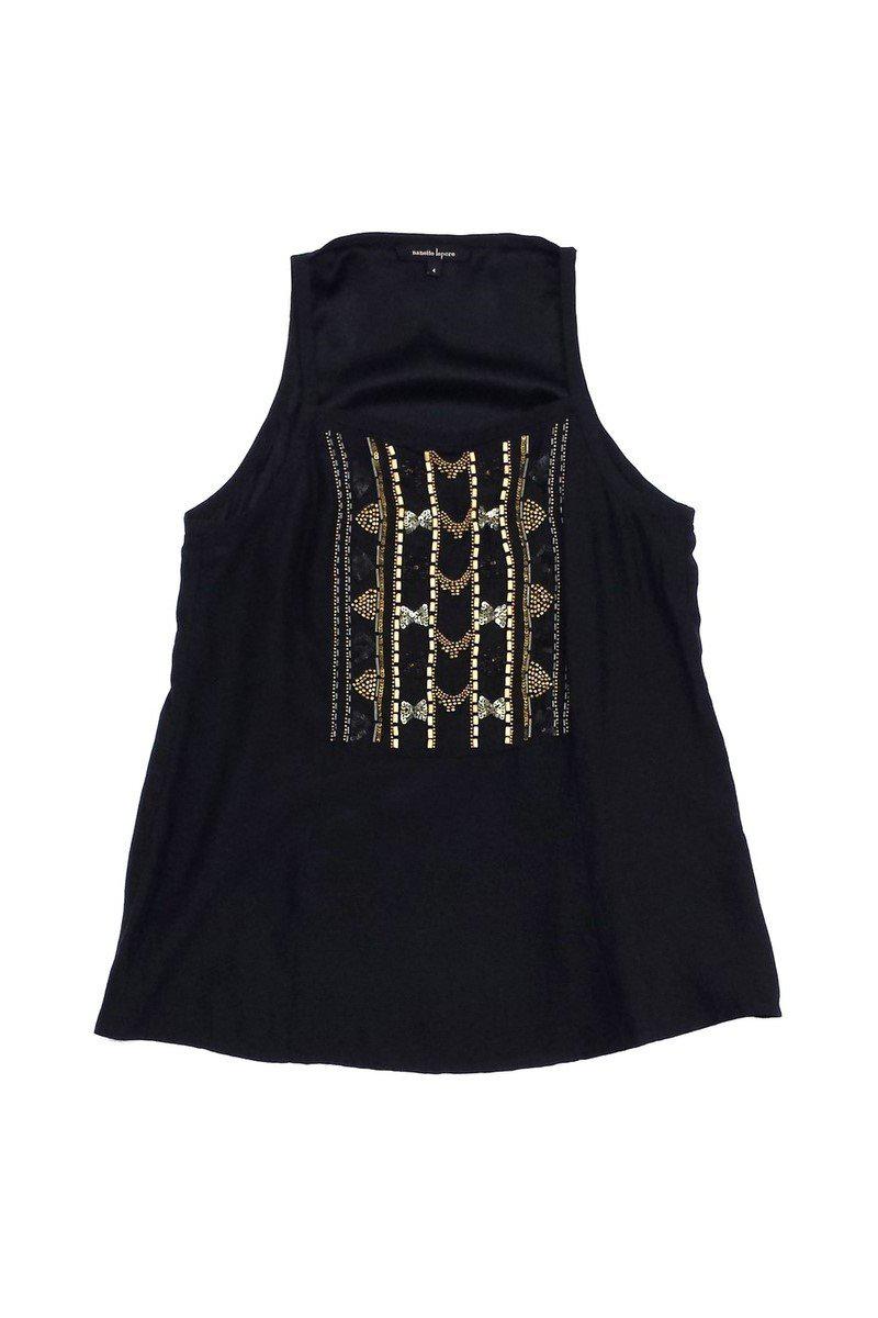 Nanette Lepore - Black Silk Embellished Tank Sz 4